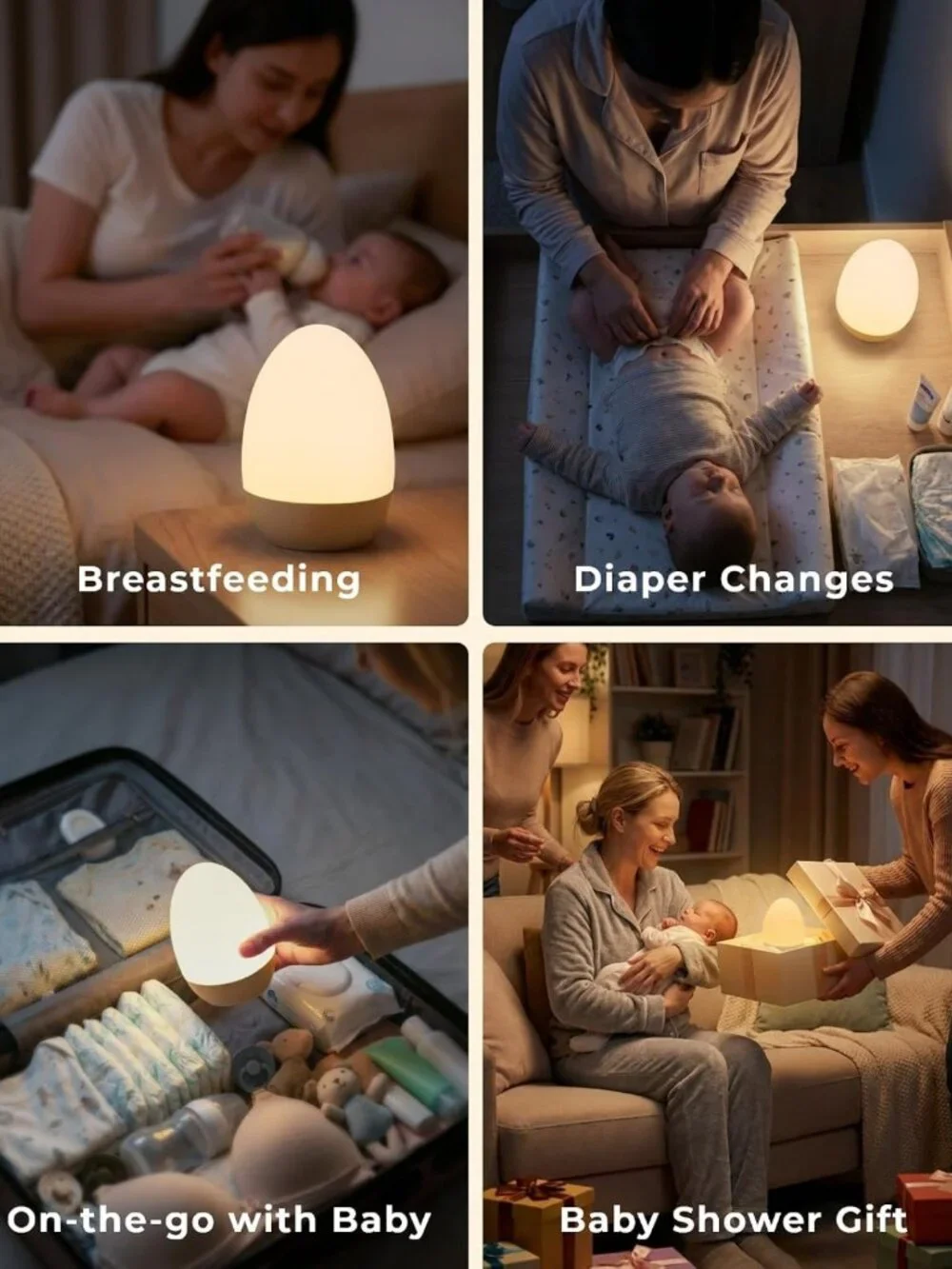 Rechargeable Egg Night Light for Nursery, Touch Control, 17 Color Modes